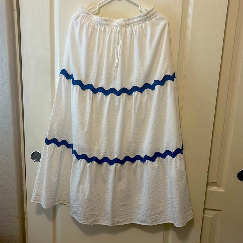 Medium White Maxi Skirt With Royal Blue Rick Rack.
